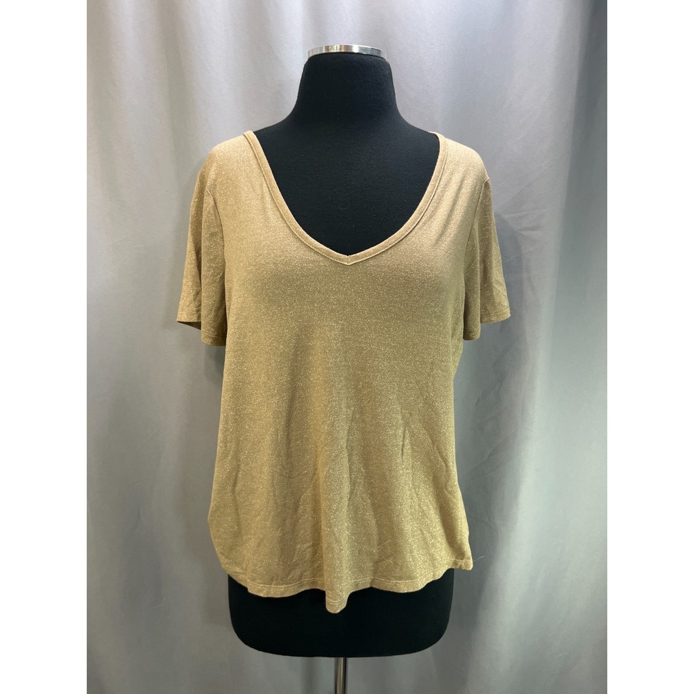Old Navy Luxe T Shirt Womens Medium Beige Shimmer Rayon Stretch Straight Hem